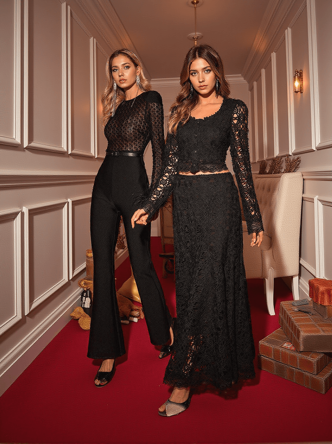 MARC FLORAL HOLLOW LACE SKIRT SET