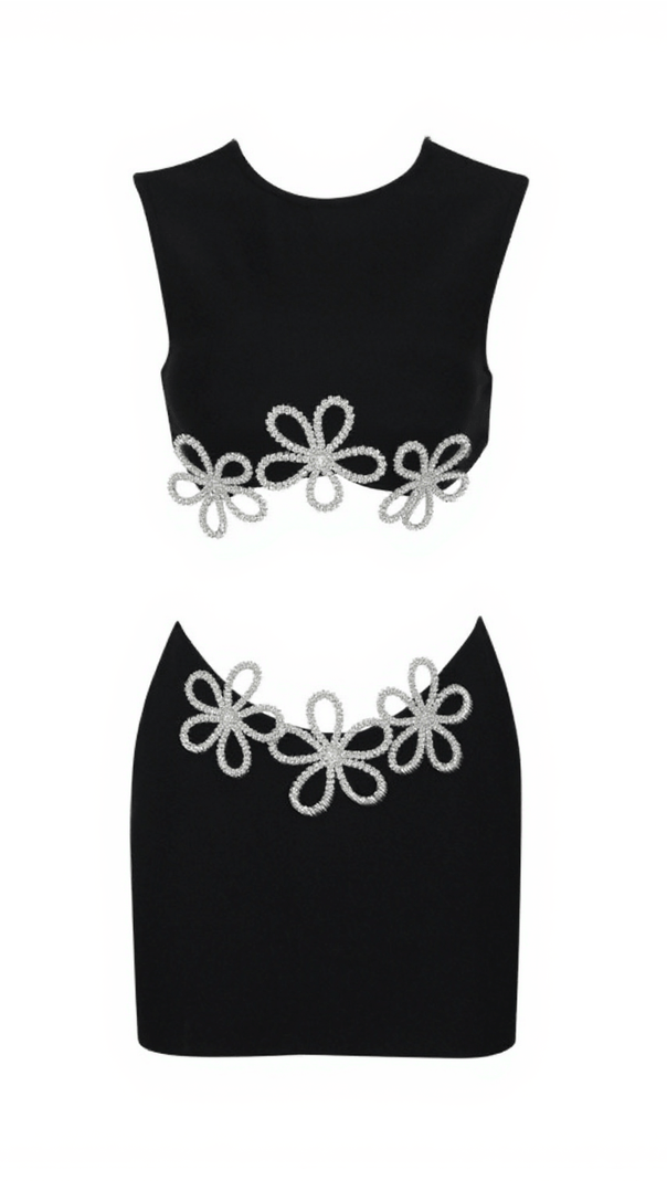 AIIZIE ADRIEN FLORAL CRYSTAL CROP BANDAGE SKIRT SET - product image