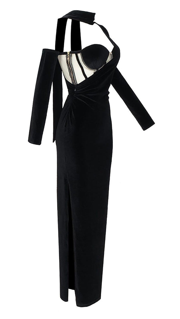AIIZIE VELVET ONE SHOULDER STRAPLESS MESH MAXI DRESS - product image