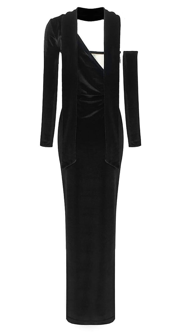 AIIZIE VELVET ONE SHOULDER STRAPLESS MESH MAXI DRESS - product image
