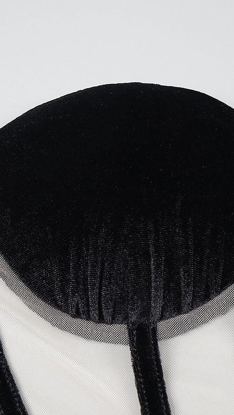 VELVET ONE SHOULDER STRAPLESS MESH MAXI DRESS