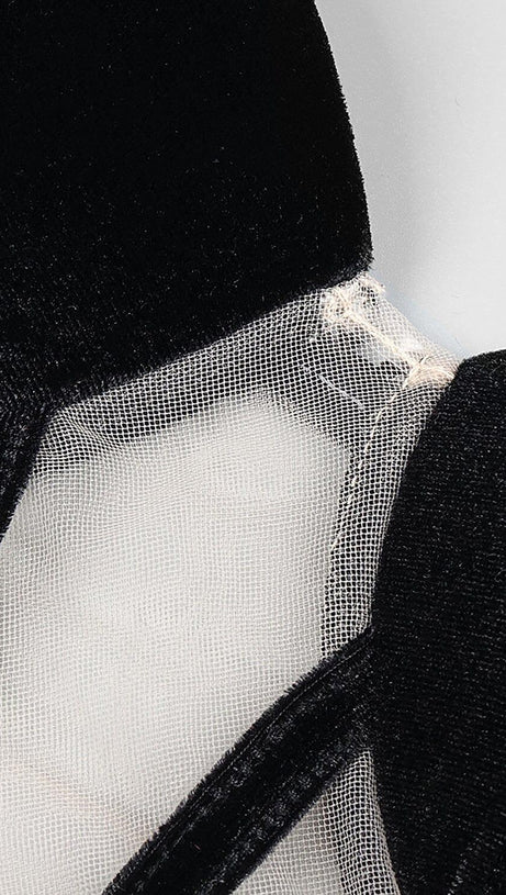 VELVET ONE SHOULDER STRAPLESS MESH MAXI DRESS