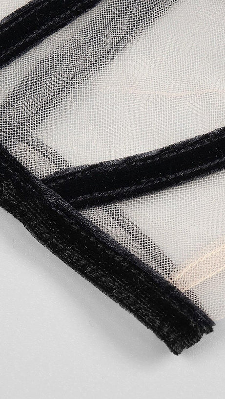 VELVET ONE SHOULDER STRAPLESS MESH MAXI DRESS