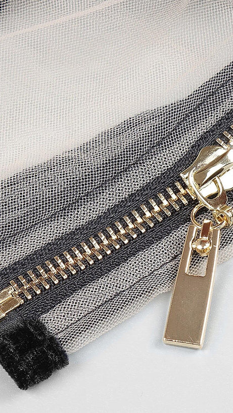 VELVET ONE SHOULDER STRAPLESS MESH MAXI DRESS