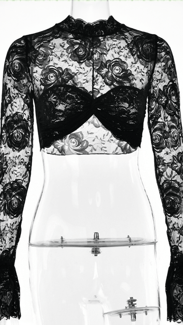 AIIZIE CALIDA FLORAL CROP LACE TOP IN BLACK - product image