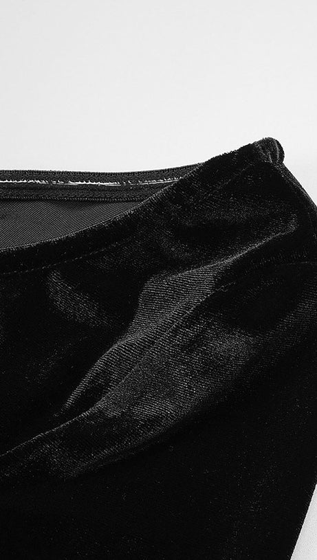 VELVET ONE SHOULDER STRAPLESS MESH MAXI DRESS