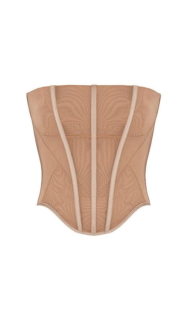 BEIGE MESH STRAPLESS CORSET