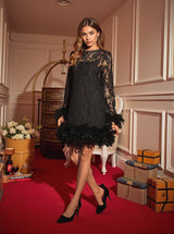 Ulysses Feather Trimmed Lace Dress