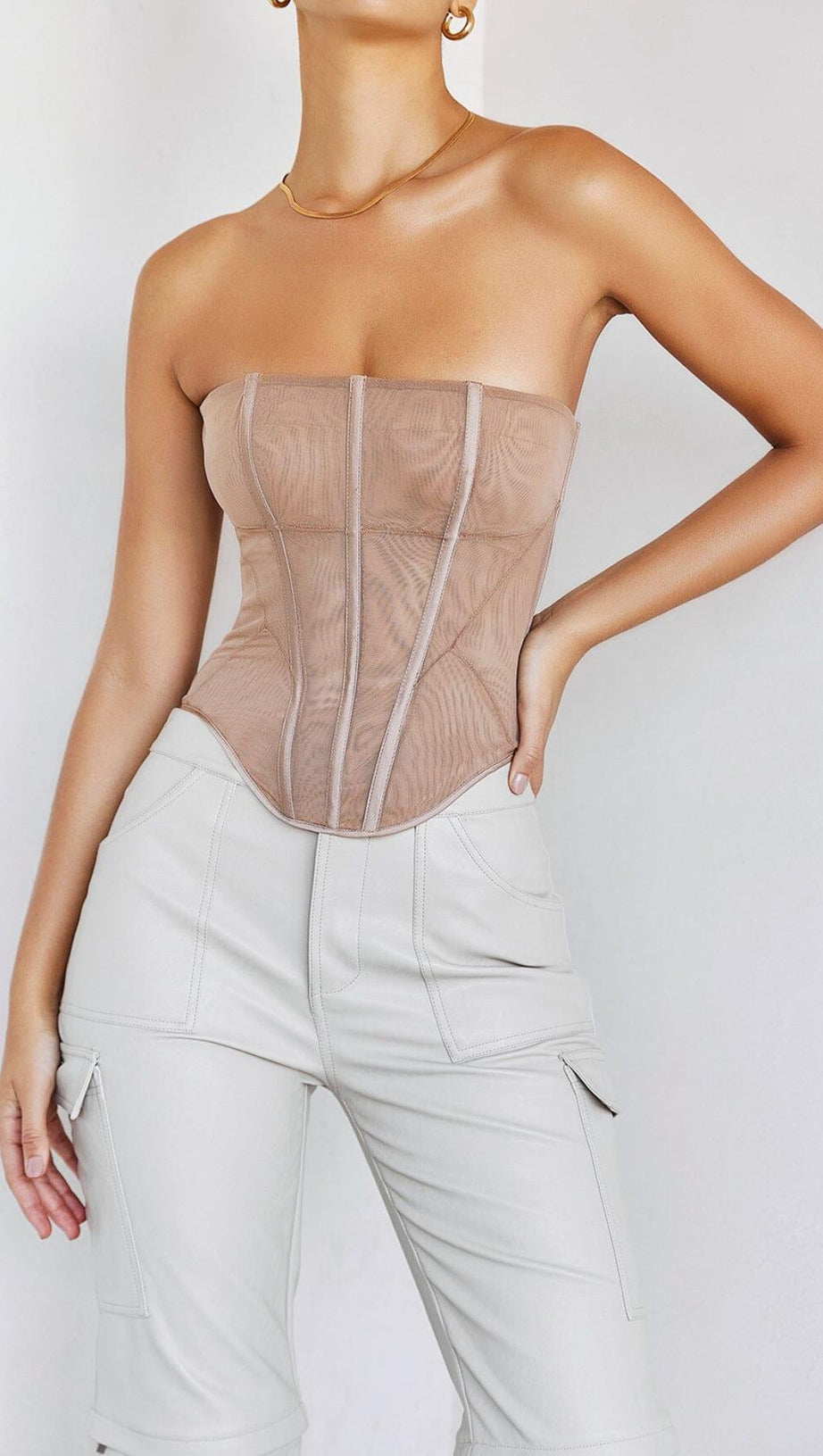 BEIGE MESH STRAPLESS CORSET