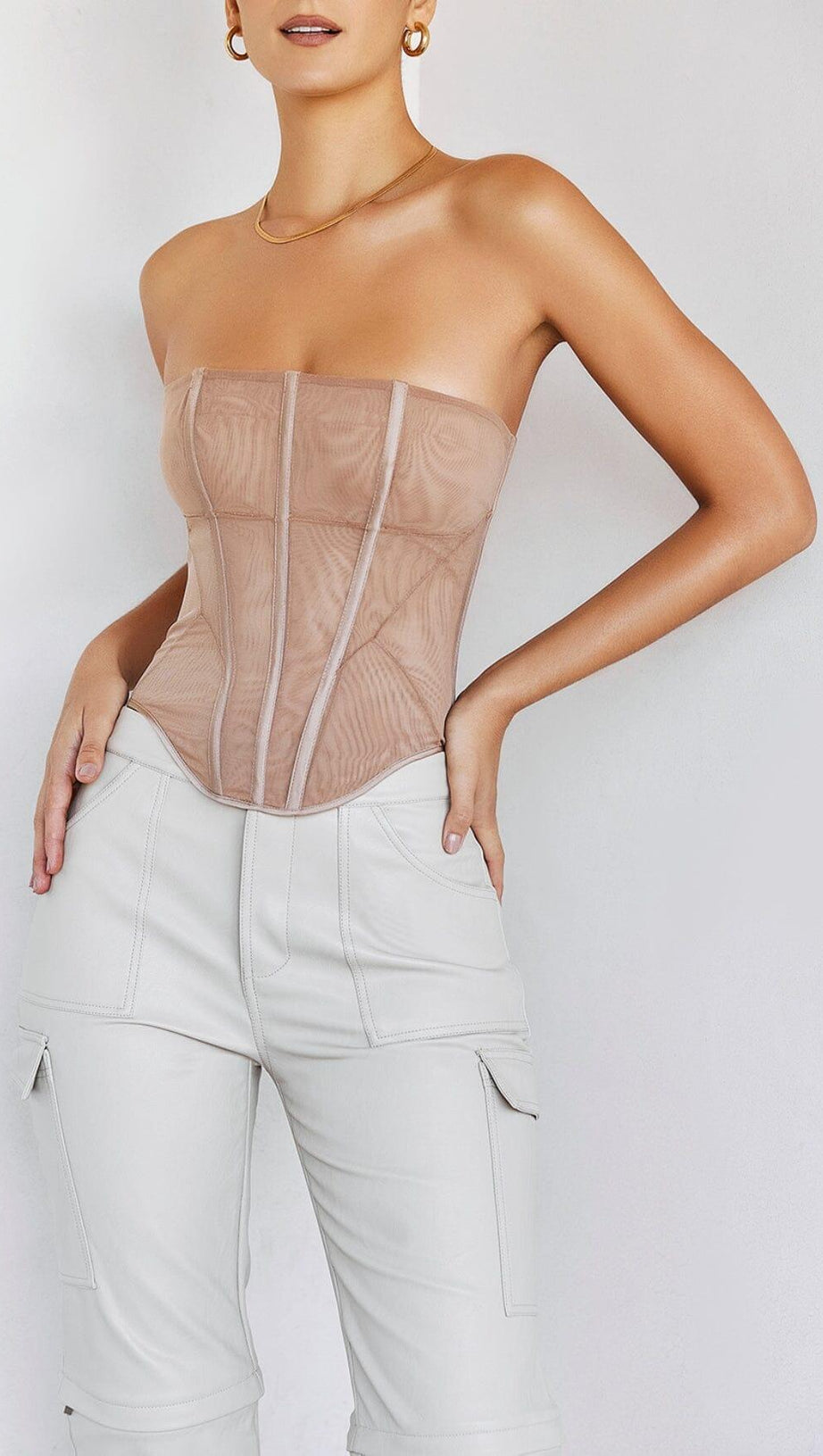 BEIGE MESH STRAPLESS CORSET