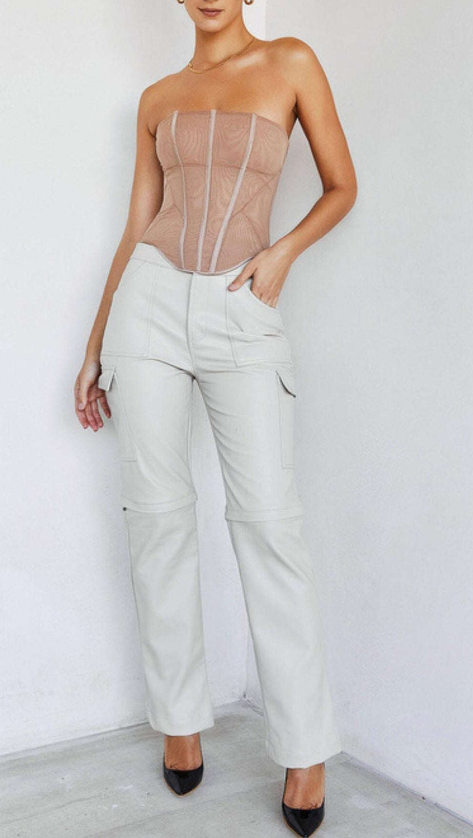 BEIGE MESH STRAPLESS CORSET