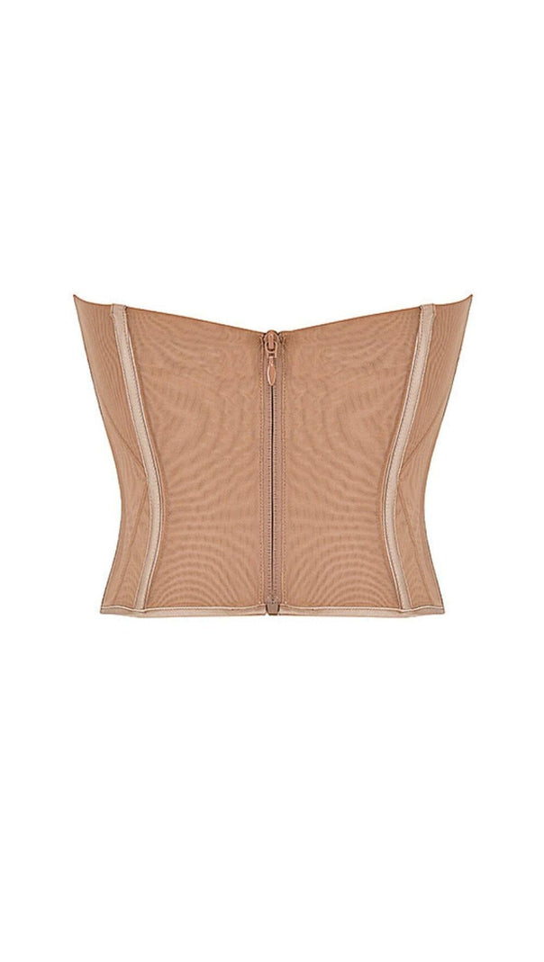 AIIZIE BEIGE MESH STRAPLESS CORSET - product image