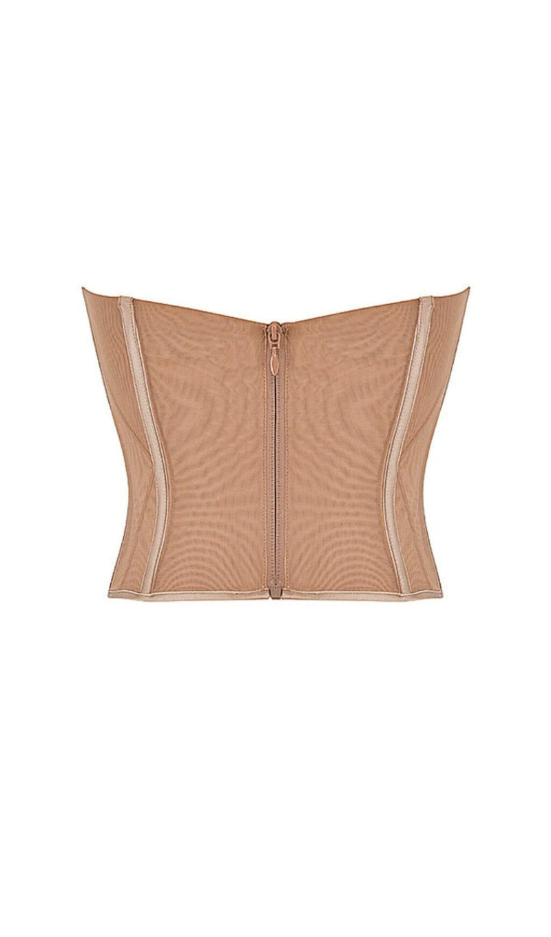 BEIGE MESH STRAPLESS CORSET