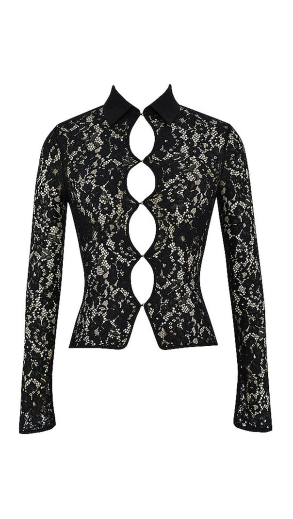AIIZIE BLACK LACE CUT OUT SHIRT - product image