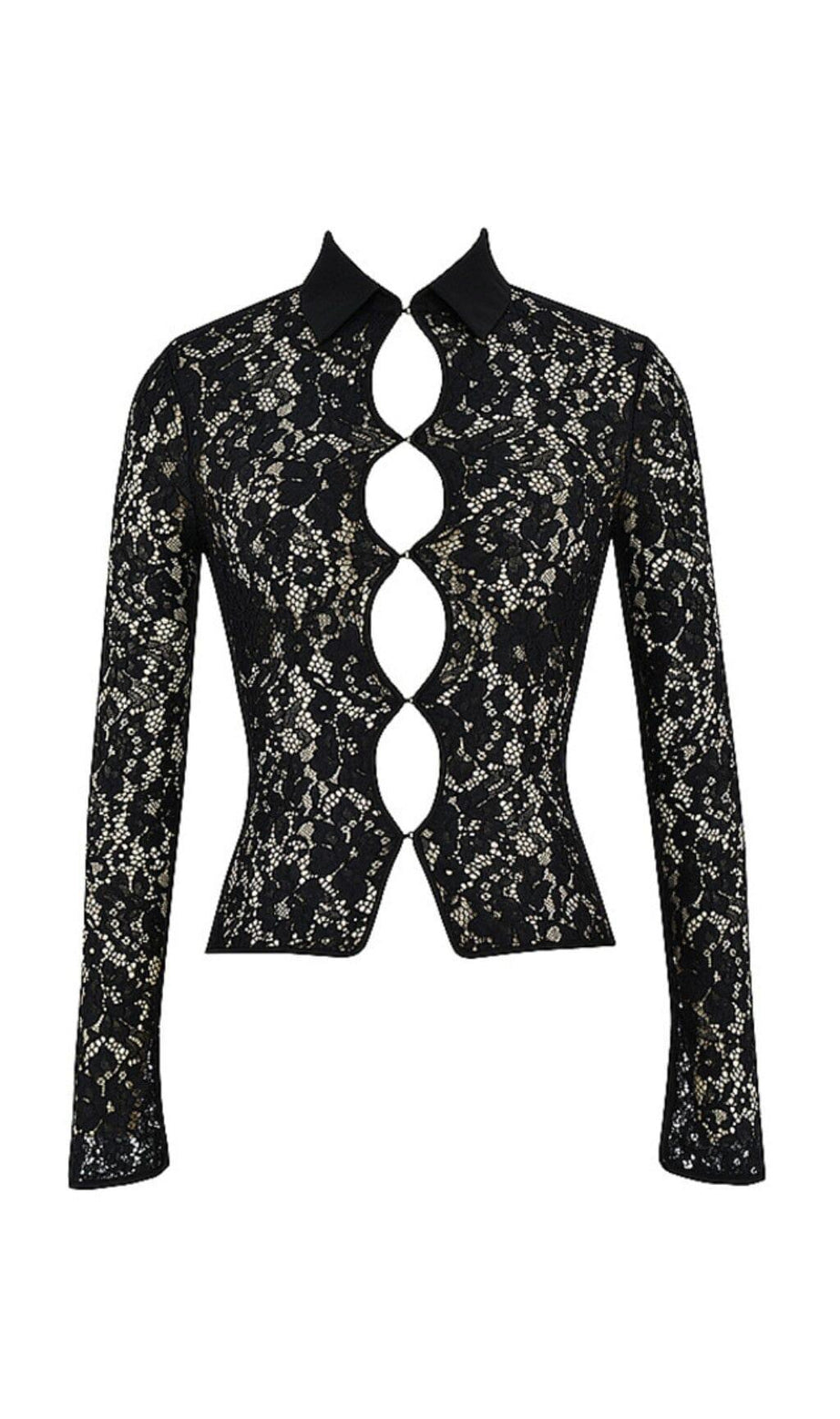 BLACK LACE CUT OUT SHIRT