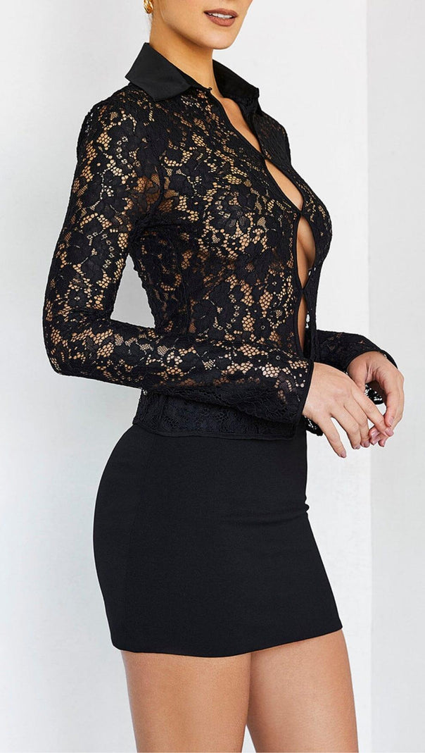 AIIZIE BLACK LACE CUT OUT SHIRT - product image