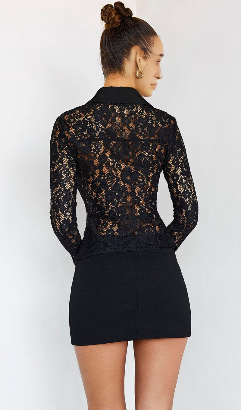 BLACK LACE CUT OUT SHIRT