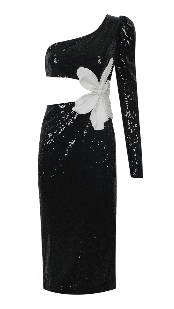 AIIZIE PATSY ONE SHOULDER FLOWER CUTOUT SEQUIN DRESS - product image