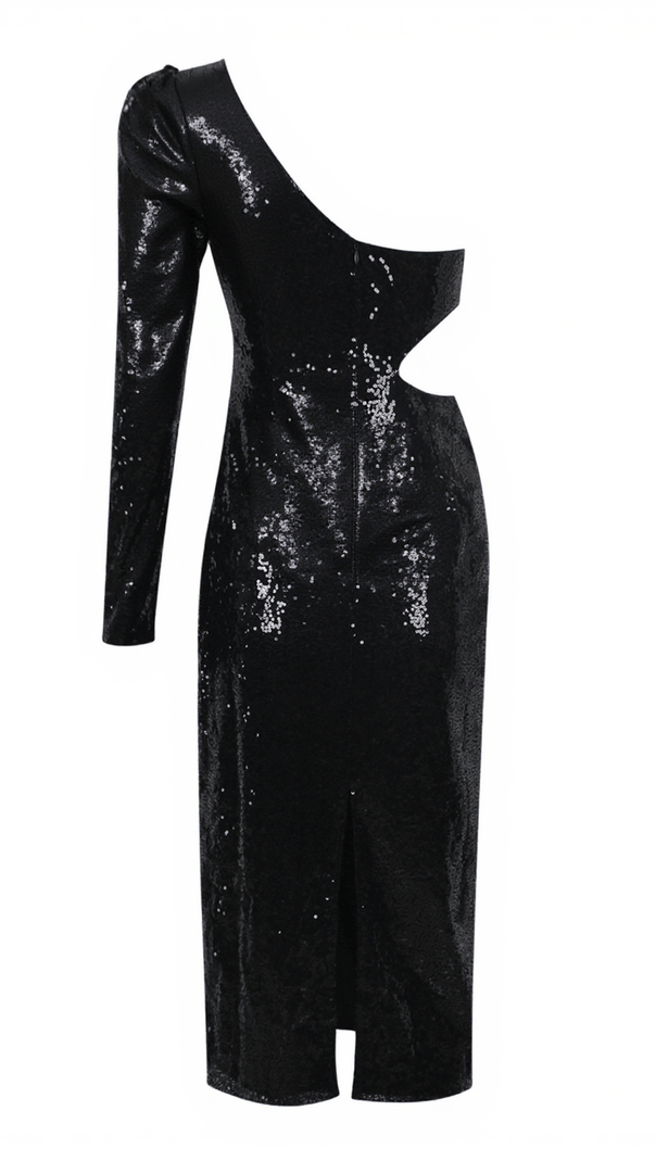 AIIZIE PATSY ONE SHOULDER FLOWER CUTOUT SEQUIN DRESS - product image