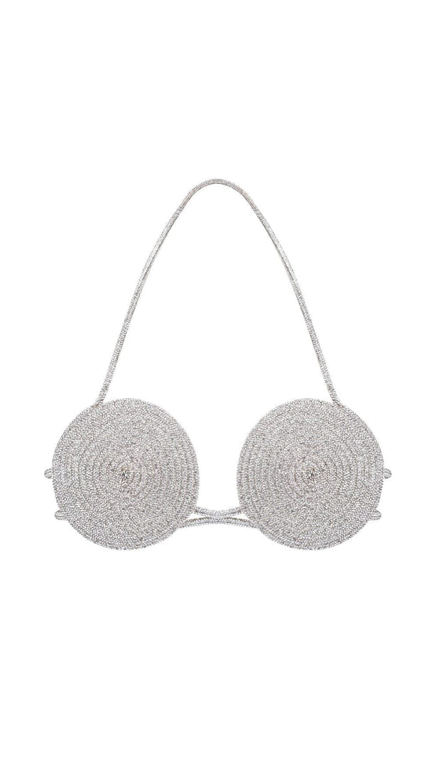 AIIZIE RHINESTONE EMBELLISHED SILK BRA TOP IN SILVER - product image