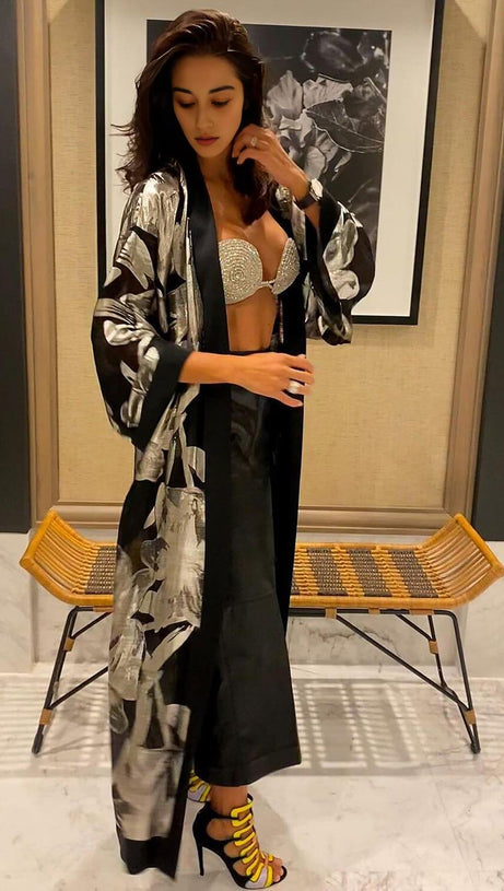 RHINESTONE EMBELLISHED SILK BRA TOP IN SILVER