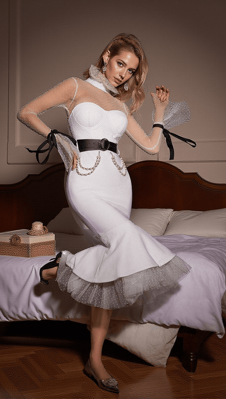 ANDRIEKA DOT PATCHWORK MERMAID BANDAGE DRESS