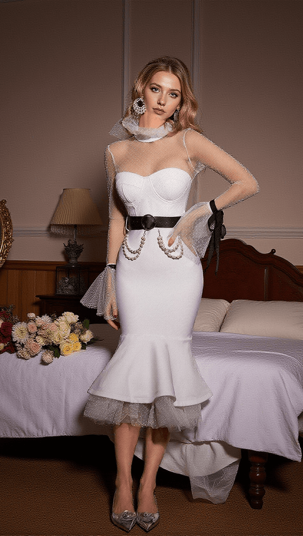 AIIZIE ANDRIEKA DOT PATCHWORK MERMAID BANDAGE DRESS - product image