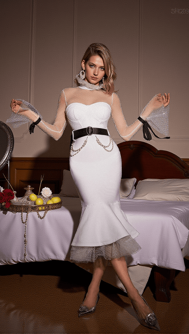 AIIZIE ANDRIEKA DOT PATCHWORK MERMAID BANDAGE DRESS - product image