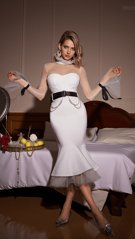 ANDRIEKA DOT PATCHWORK MERMAID BANDAGE DRESS