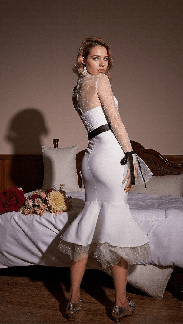 AIIZIE ANDRIEKA DOT PATCHWORK MERMAID BANDAGE DRESS - product image