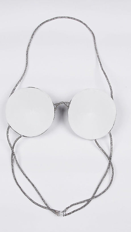 RHINESTONE EMBELLISHED SILK BRA TOP IN SILVER