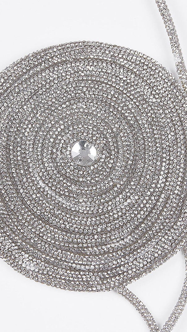 STRASSVERZIERTES SEIDE-BH-TOP IN SILBER