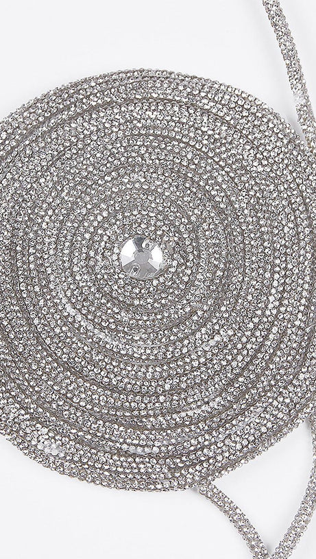 RHINESTONE EMBELLISHED SILK BRA TOP IN SILVER