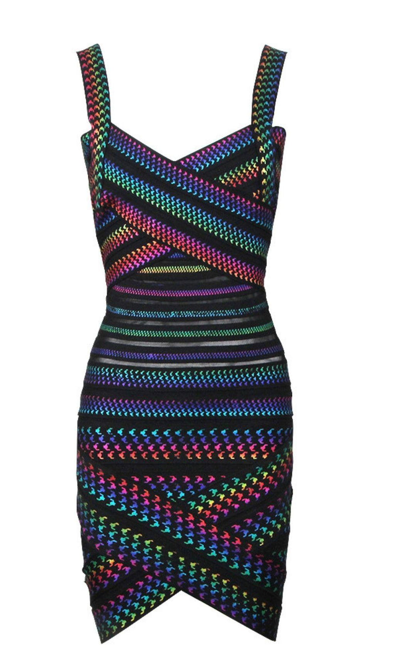 RAINBOW BANDAGE MINI DRESS