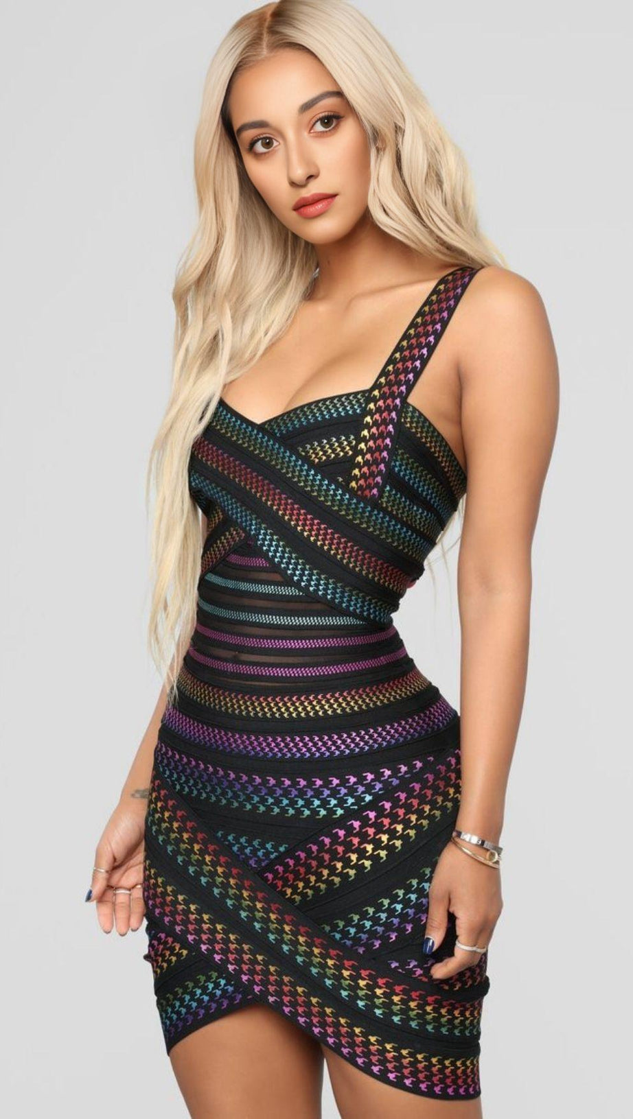 MINI ABITO CON BENDAGGI ARCOBALENO 