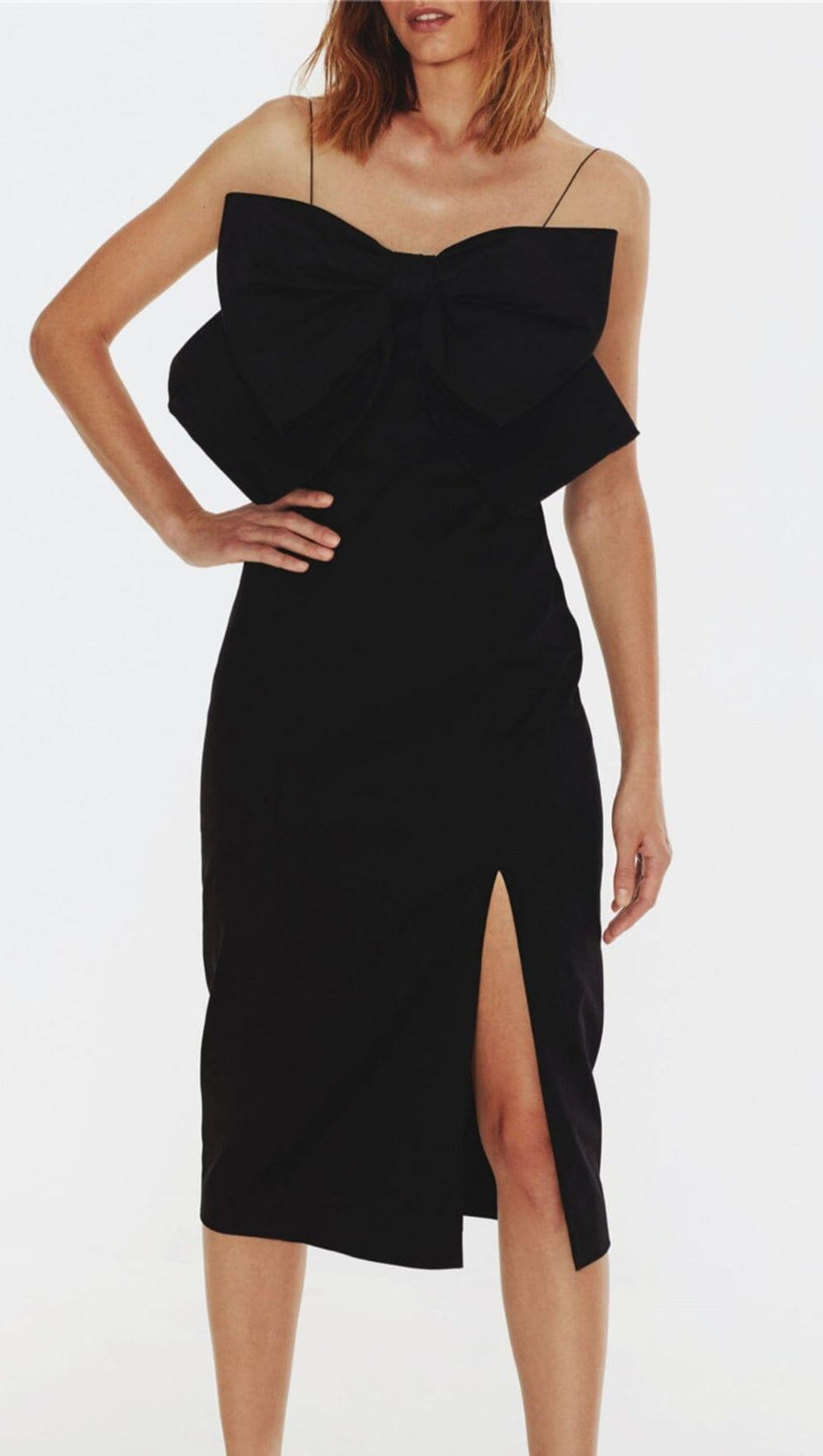 BOW SUSPENDER DRESS IN BLACK