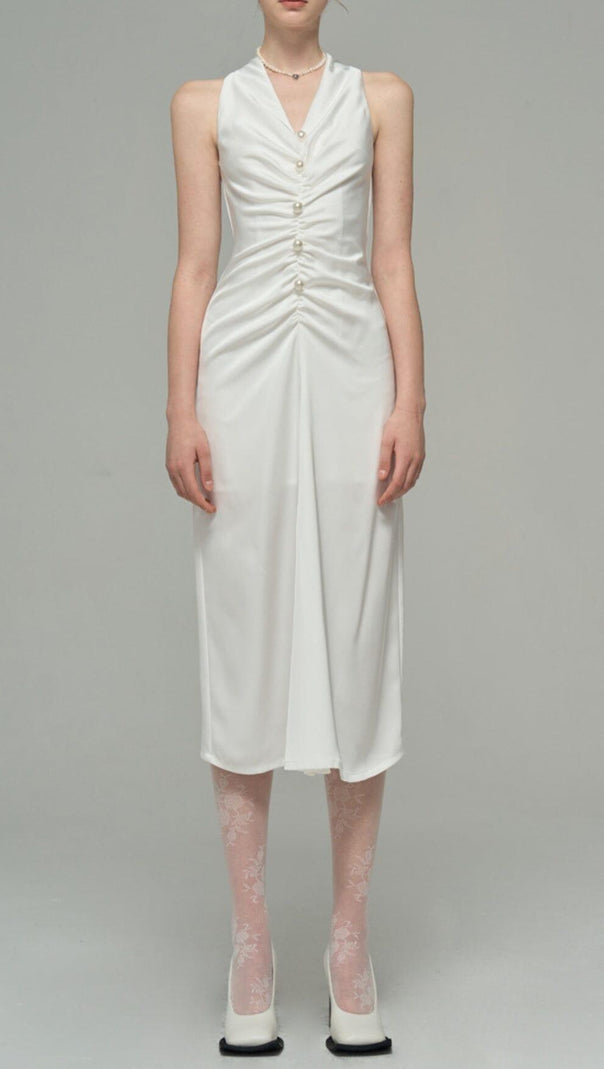 AIIZIE SATIN PEARL DECORATIVE DRESS IN WHITE - product image
