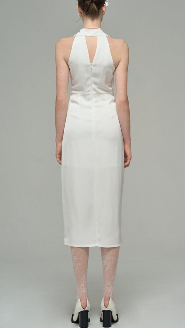 AIIZIE SATIN PEARL DECORATIVE DRESS IN WHITE - product image