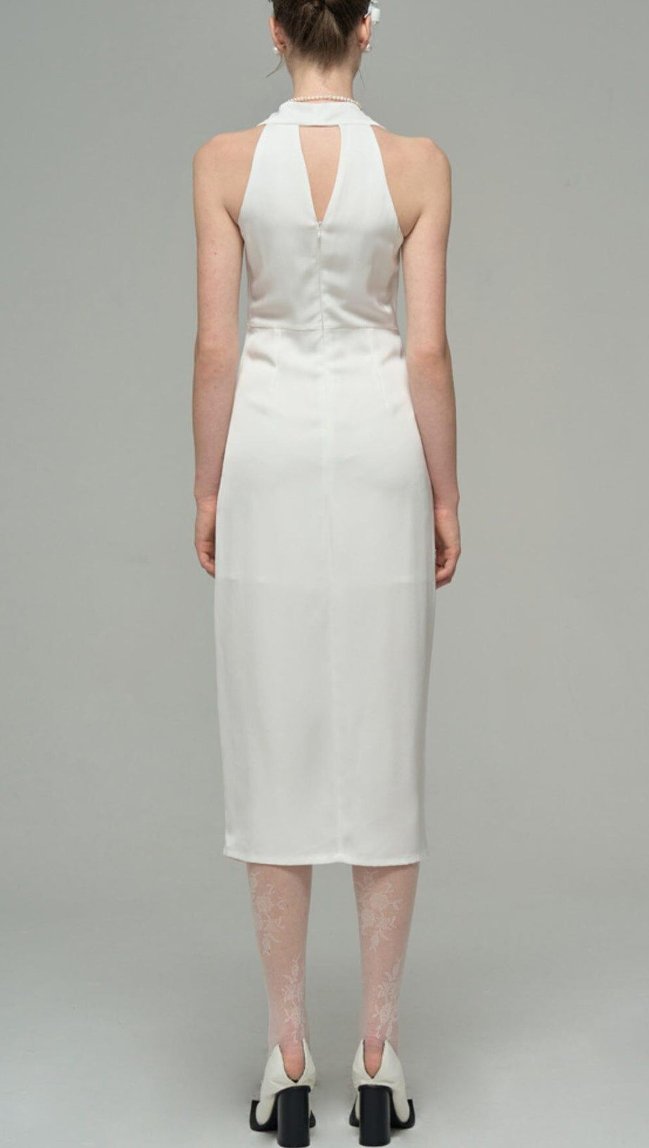 SATIN PEARL DECORATIVE DRESS IN WHITE