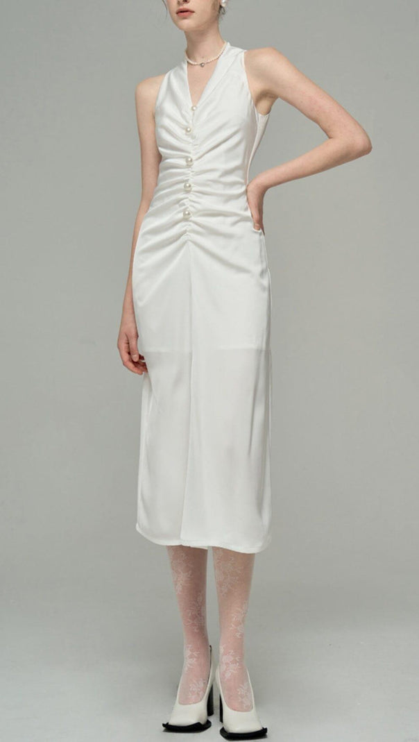 AIIZIE SATIN PEARL DECORATIVE DRESS IN WHITE - product image