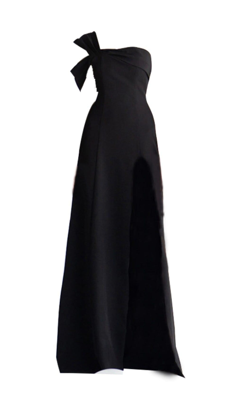 ONE-SHOULDER MOP DRESS IN BLACK