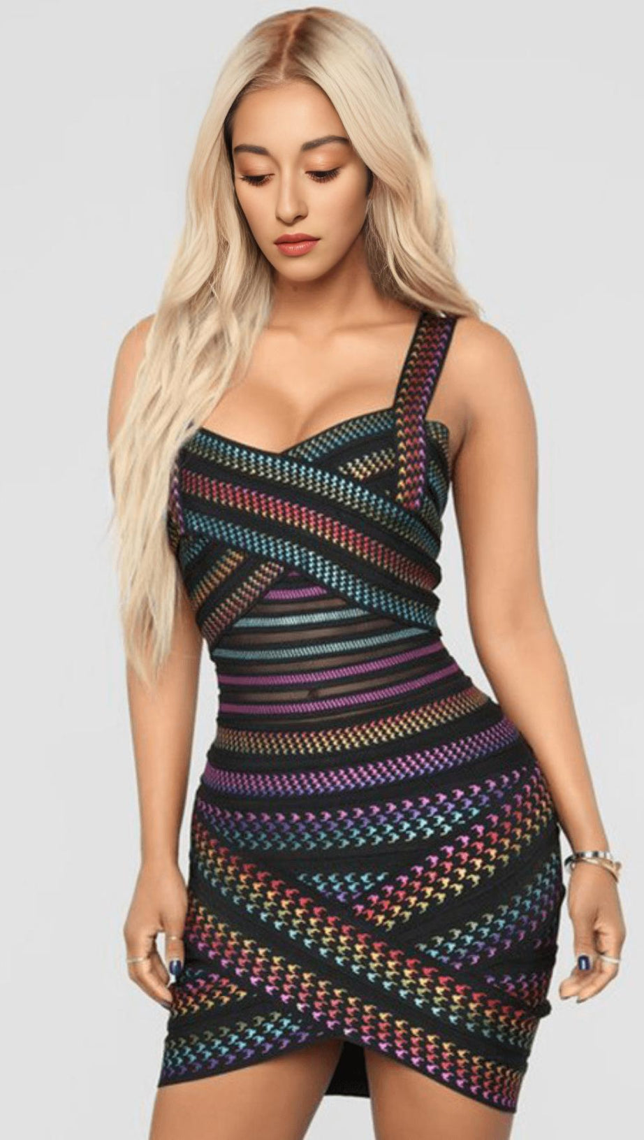 MINI ABITO CON BENDAGGI ARCOBALENO 