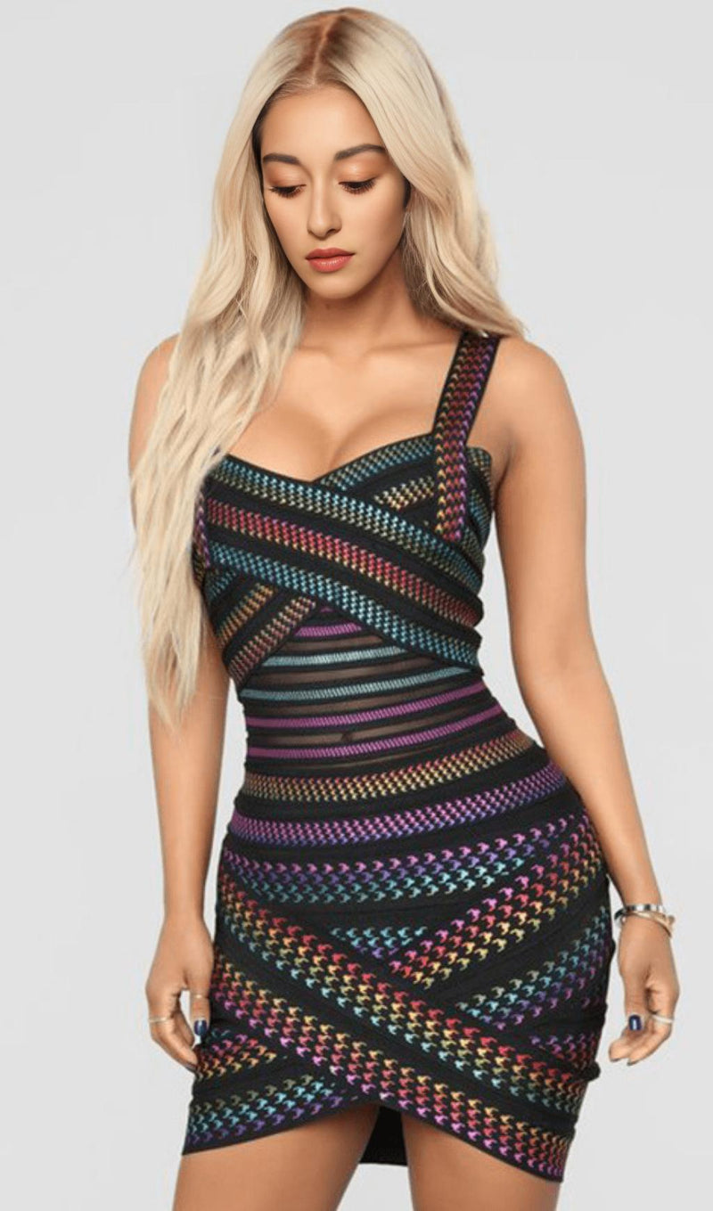 RAINBOW BANDAGE MINI DRESS