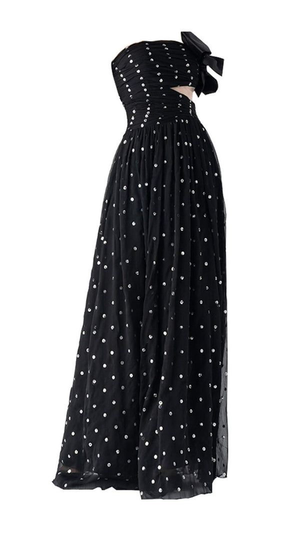 AIIZIE POLKA DOT BANDEAU DRESS IN BLACK - product image