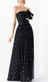 POLKA DOT BANDEAU DRESS IN BLACK