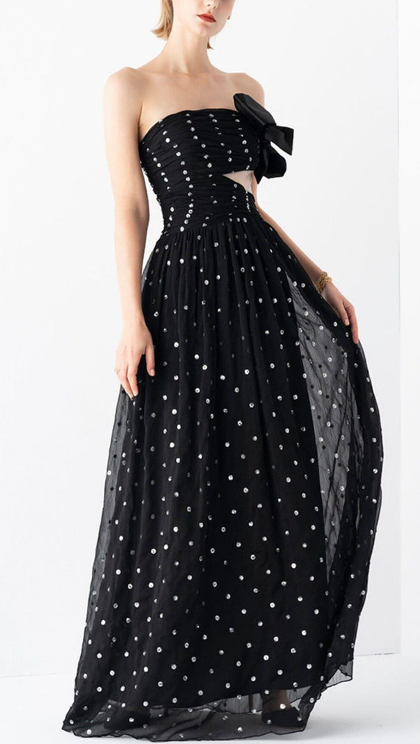 AIIZIE POLKA DOT BANDEAU DRESS IN BLACK - product image