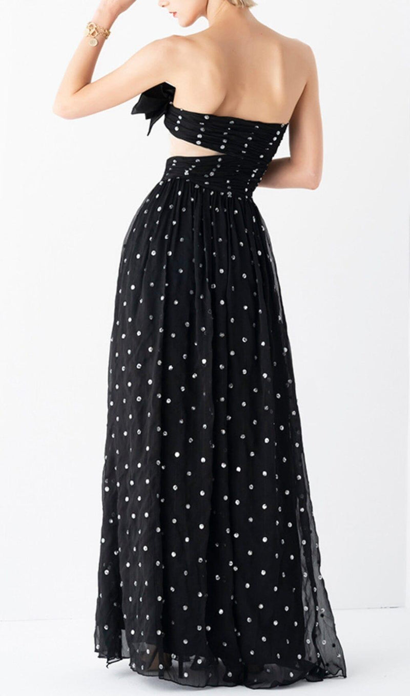 POLKA DOT BANDEAU DRESS IN BLACK