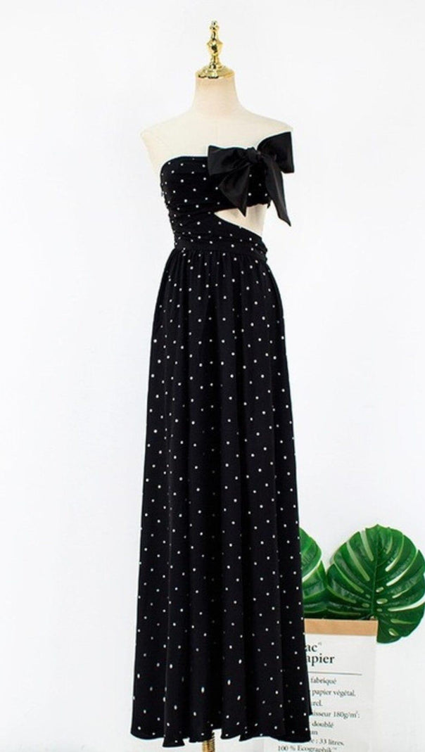 AIIZIE POLKA DOT BANDEAU DRESS IN BLACK - product image