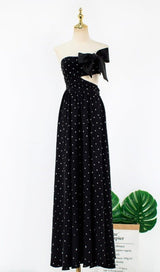 POLKA DOT BANDEAU DRESS IN BLACK