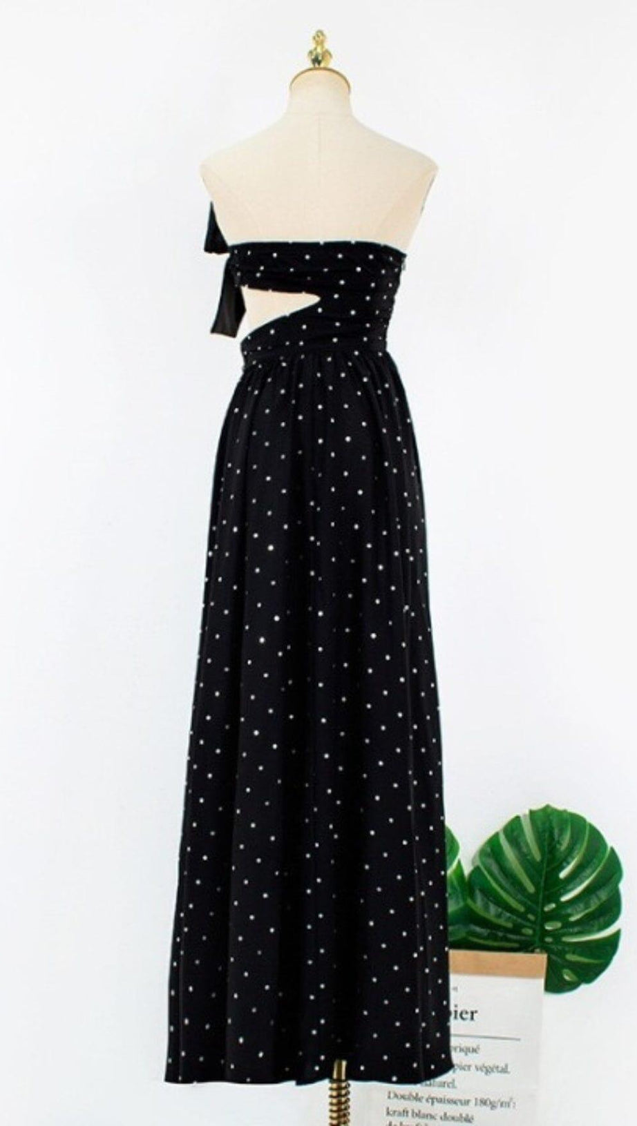 POLKA DOT BANDEAU DRESS IN BLACK